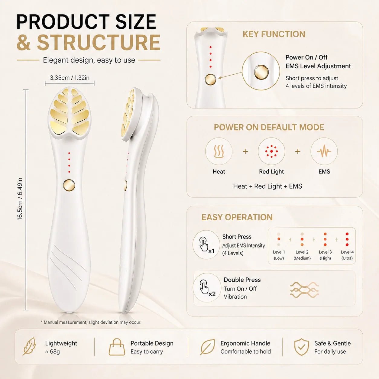 24K Gold Massage Head EMS Facial Beauty Instrument Red Light Heat Facial Beauty Device for Skin Rejuvenation Face Massager
