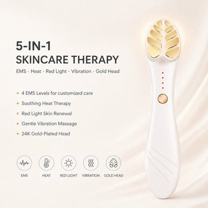 24K Gold Massage Head EMS Facial Beauty Instrument Red Light Heat Facial Beauty Device for Skin Rejuvenation Face Massager