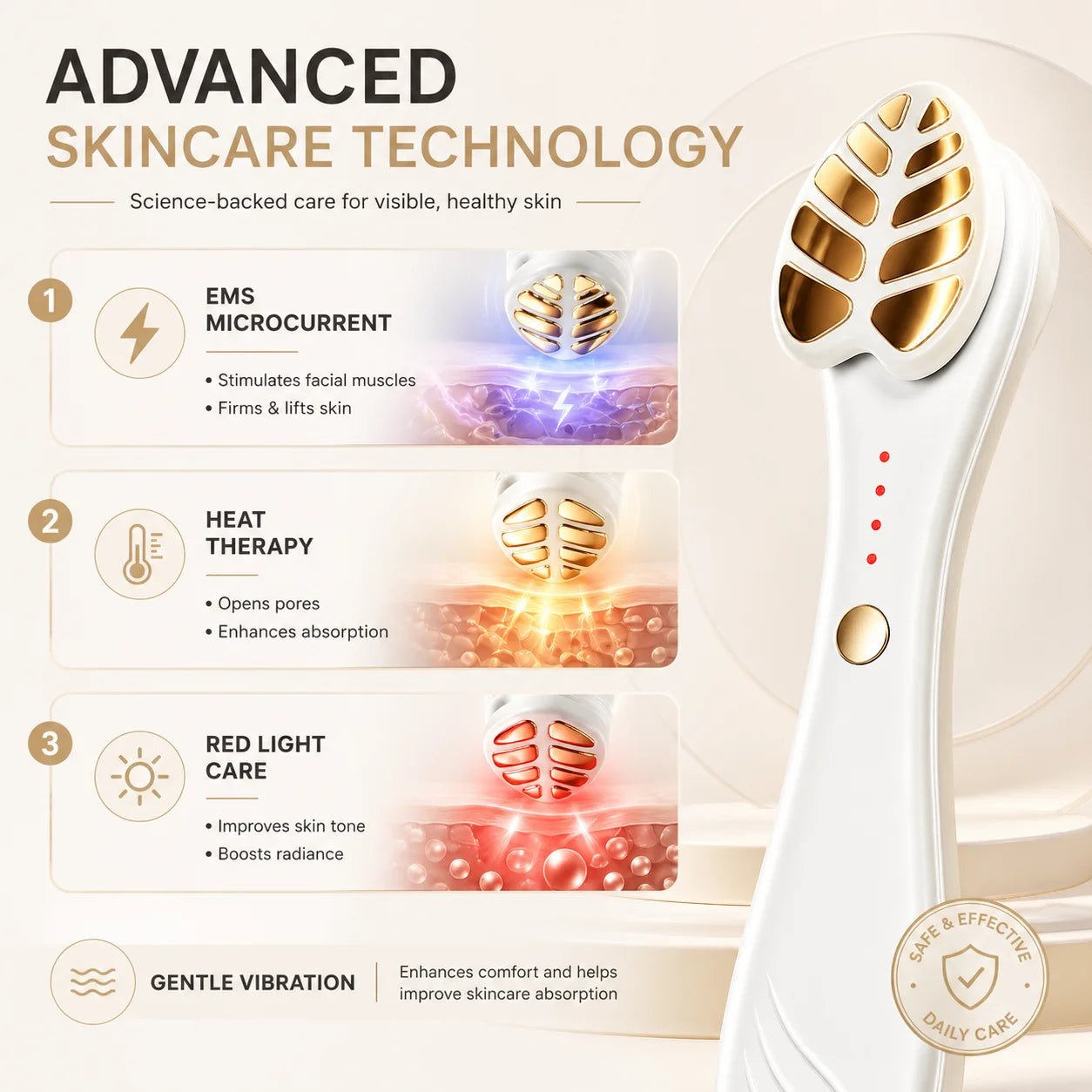 24K Gold Massage Head EMS Facial Beauty Instrument Red Light Heat Facial Beauty Device for Skin Rejuvenation Face Massager
