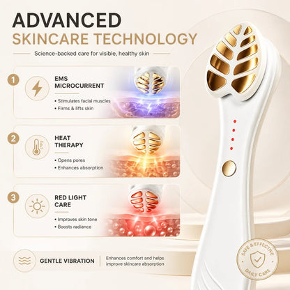 24K Gold Massage Head EMS Facial Beauty Instrument Red Light Heat Facial Beauty Device for Skin Rejuvenation Face Massager