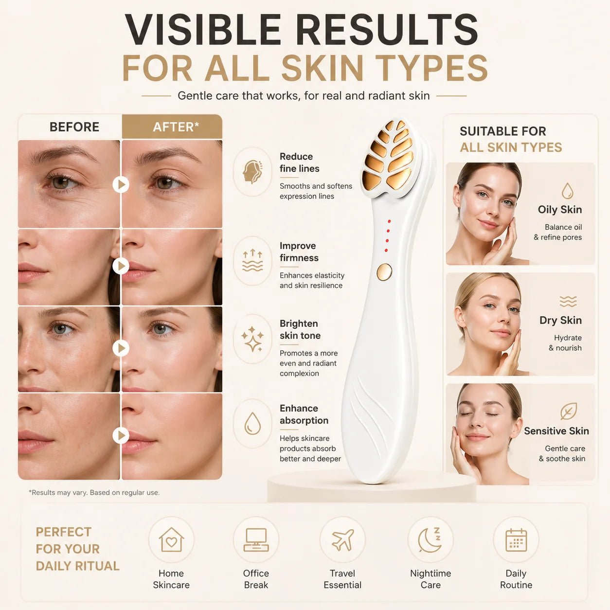 24K Gold Massage Head EMS Facial Beauty Instrument Red Light Heat Facial Beauty Device for Skin Rejuvenation Face Massager