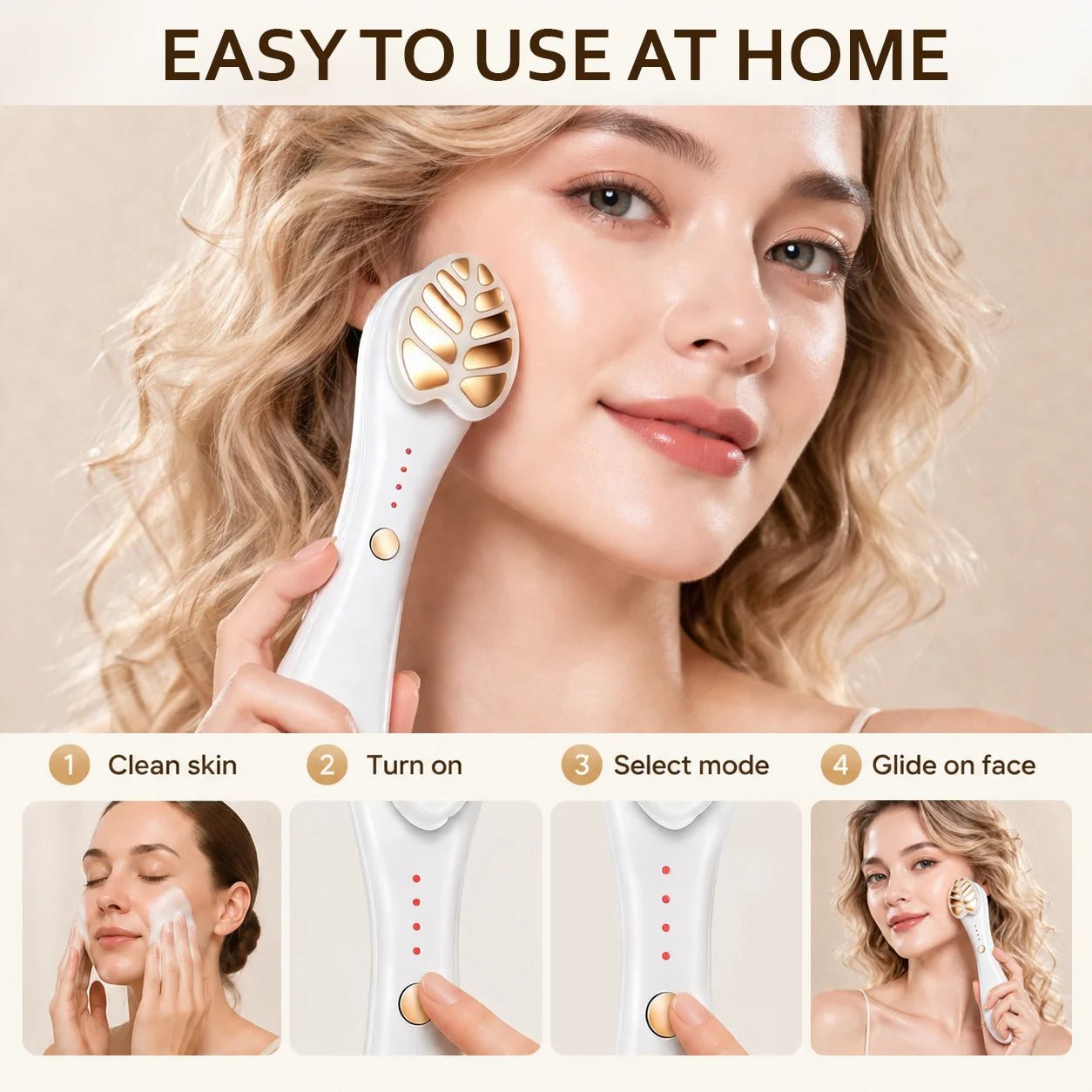 24K Gold Massage Head EMS Facial Beauty Instrument Red Light Heat Facial Beauty Device for Skin Rejuvenation Face Massager